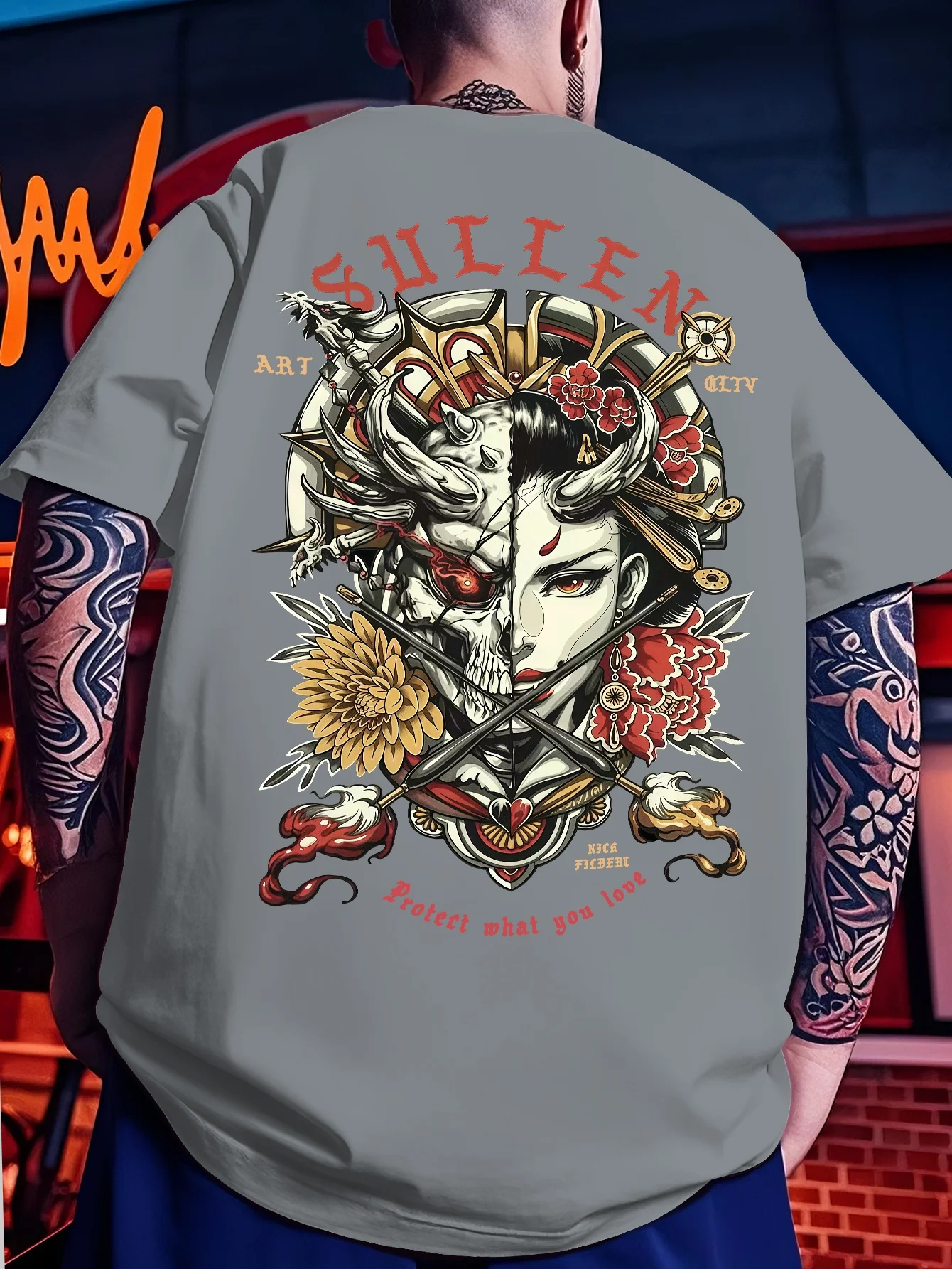 تي شيرت رجالي من Sullen Clothing Nick Filbert Standard تي شيرت وشم فني جرافيك تي شيرت مزدوج الوجه مزين بالزهور ملابس الشارع الشهير صيفي بأكمام قصيرة