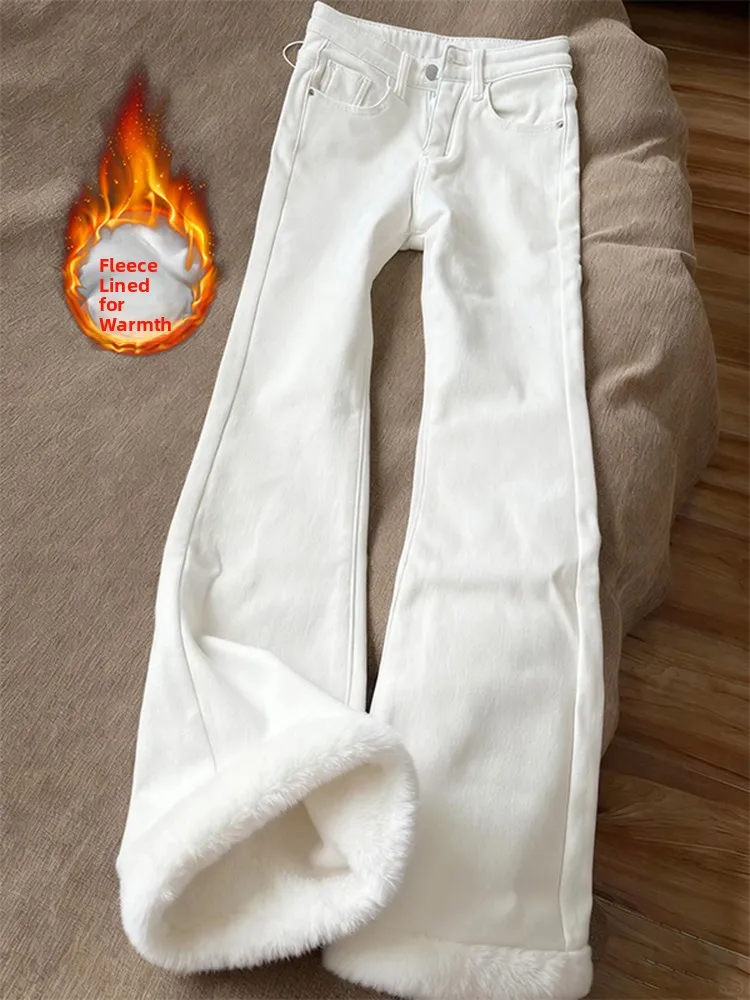 

Thiened Fce Lined Straight Leg Jeans Men's Winter American High Street Sle Slimming Bootcut Pants Low Waist Zipper Casual