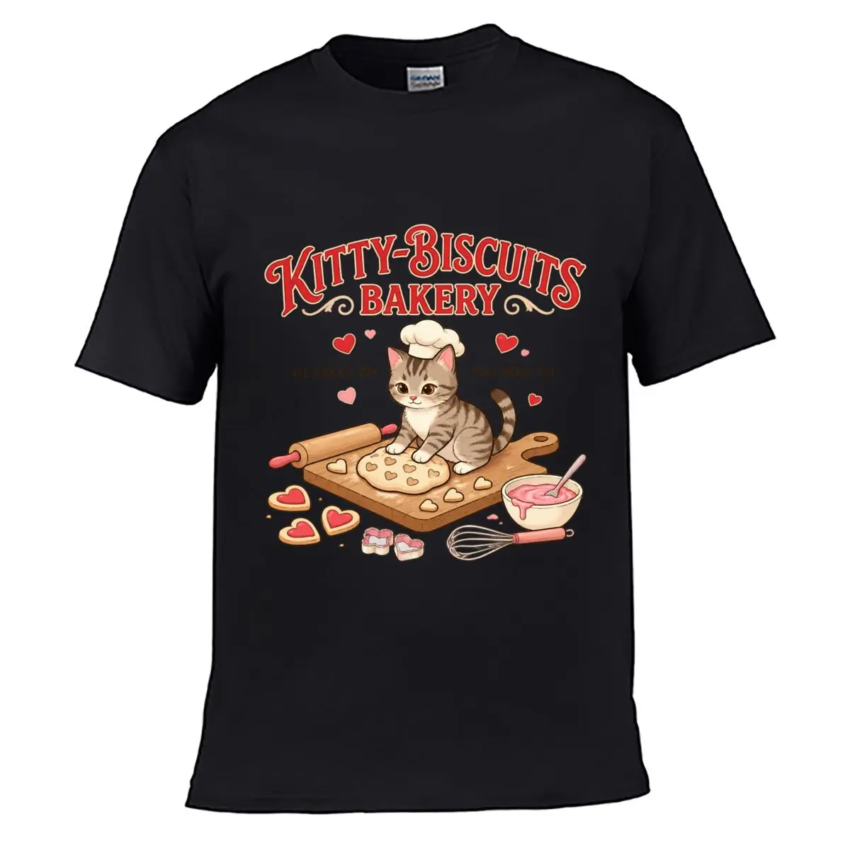 Kitty Biscuits Bakery Chef Cat We Knead Em You Need Em short-sleeved T-shirt Casual Tee