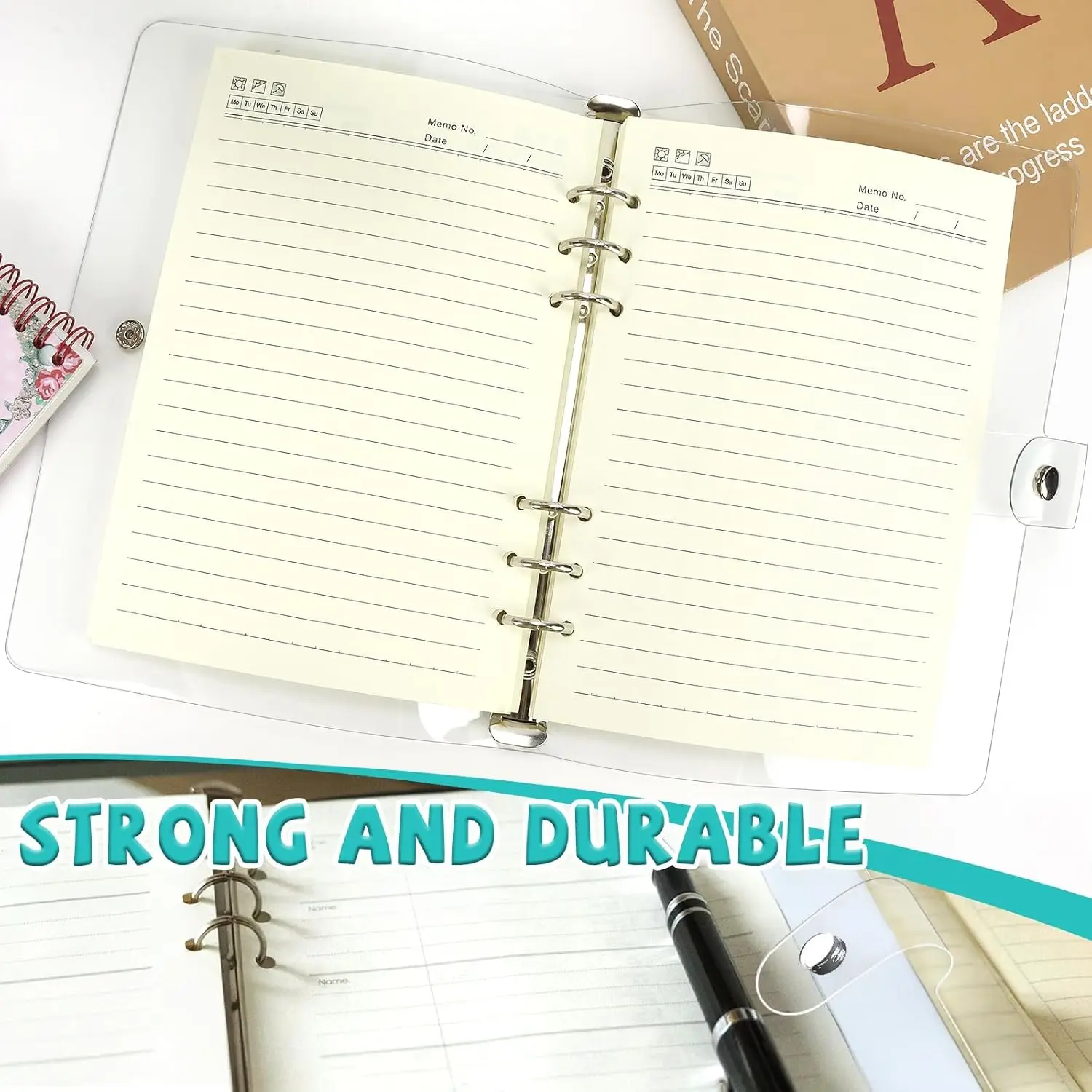 2 pezzi raccoglitore A6 trasparente in PVC morbido 6 anelli raccoglitore economico riutilizzabile pianificatore copertina protezione chiusura con bottone a pressione cartella a fogli mobili