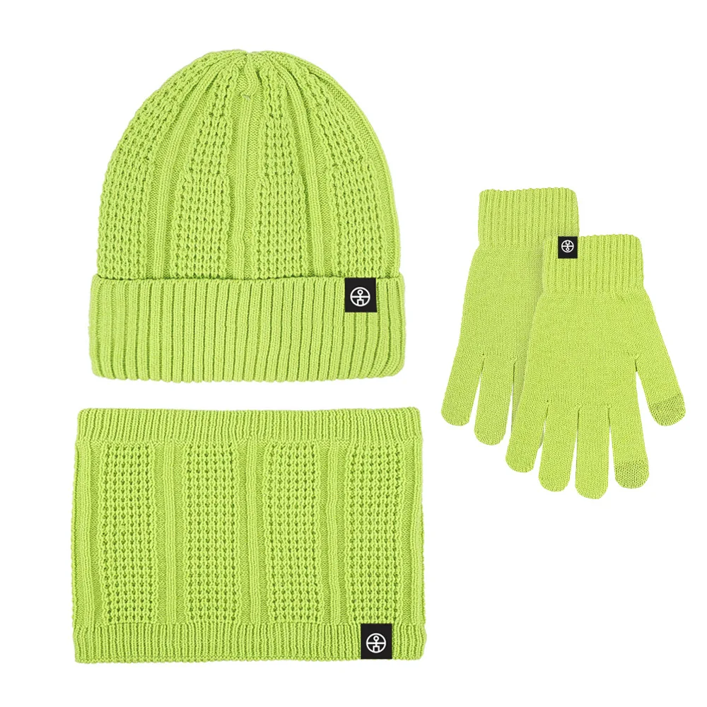 Set 3 Buah Topi Beanie Musim Dingin Wanita Sarung Tangan Snood Topi Musim Dingin Tebal Berlapis Bulu Rajut Warna Polos Hijau Ungu Oranye Biru