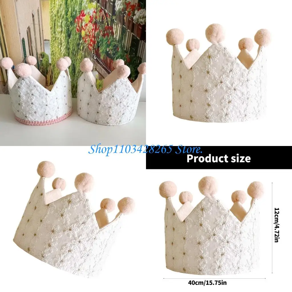 

Embroidered Crowned Hat for Baby Girls 0-3 Years Soft Lace Birthday Hat Party Photography Accessories G2TE