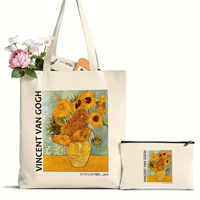 Van Gogh Painting Women Canvas Shoulder Bag High Capacity Tote Bag Aesthetics Cavas Shopping Bags Handbags Books Bag for Girls