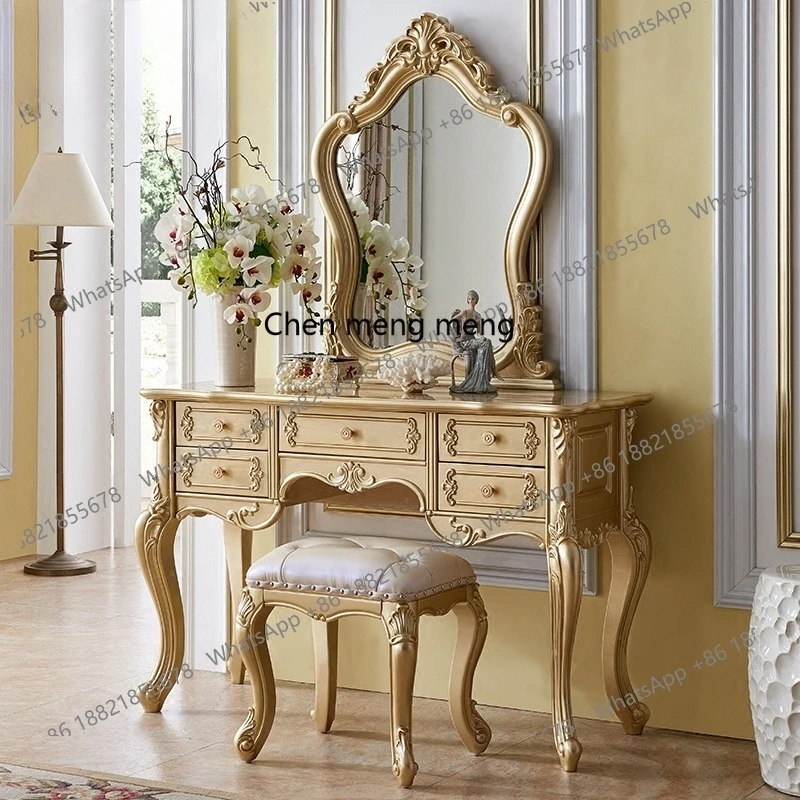

Европейский туалетный столик для спальни принцессы, роскошный столик для макияжа из цельного дерева, туалетный столик с зеркалом, роскошная мебель