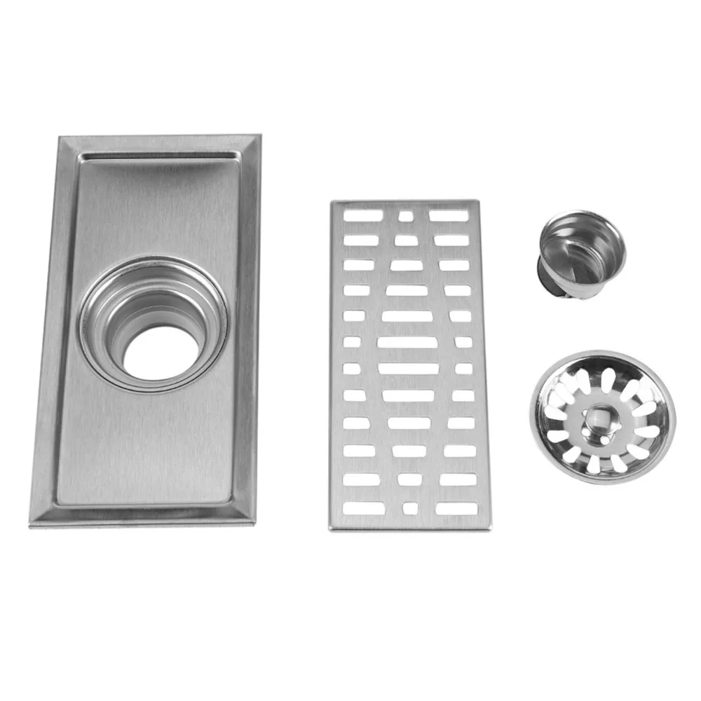 Practical Rectangle Floor Drain Silver Anti-Clog Shower Drain Stainless Steel Hair Strainer Kitchen