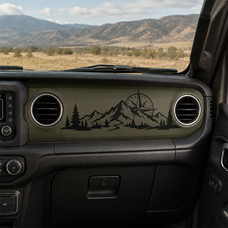 Wilderness Mountain Compass Pine Tree Car Accessories Car Stickers Decoration SUV Inner Panel Decor Waterproof Vinyl Decal