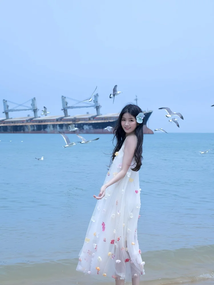 

Женское длинное платье с объемной 3D-вышивкой цветами, без бретелек, для пляжного отдыха, весна-осень-зима