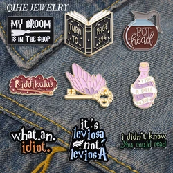 Fantasy Movies Magic Book Butterfly Key Enamel Pins Witch Wizard Metal Brooch Backpack Lapel Badge Jewelry Gift for Fans Friends