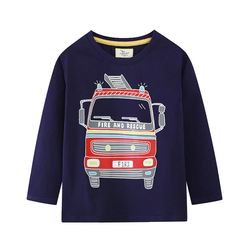 Jumping Meters 2-7T Cars Boys Tshirt New Arrival Firetruck Print Autumn Children's Clothes Long Sleeve Kids Tops