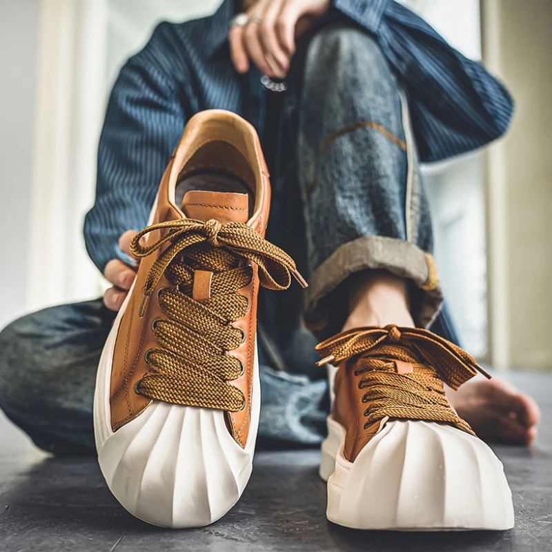 

White Men Platform Sneakers Fashion Mens Flat Lace Up Board Shoes High Quality Men Chunky Heel Casual Shoes Zapatos Para Hombre