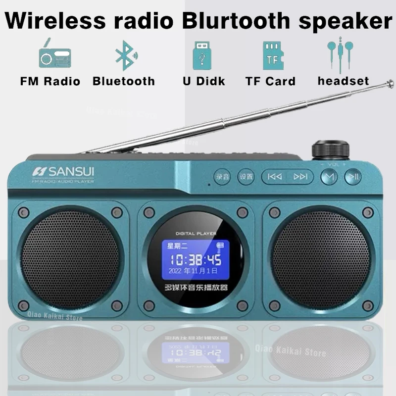 

New Sansui F28 Retro Radio Wireless Bluetooth Speaker Portable Stereo Subwoofer Mini Plug in Walkman Clock alarm Music Player