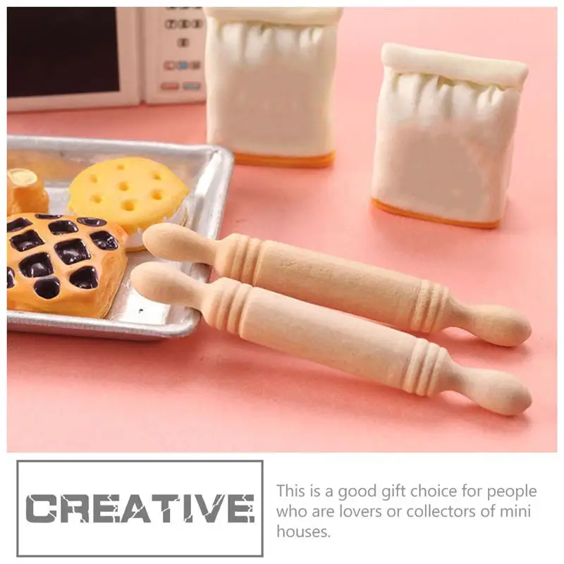 10pcs Mini Wooden Rolling Pin Shooting Props House Rolling Pin Models