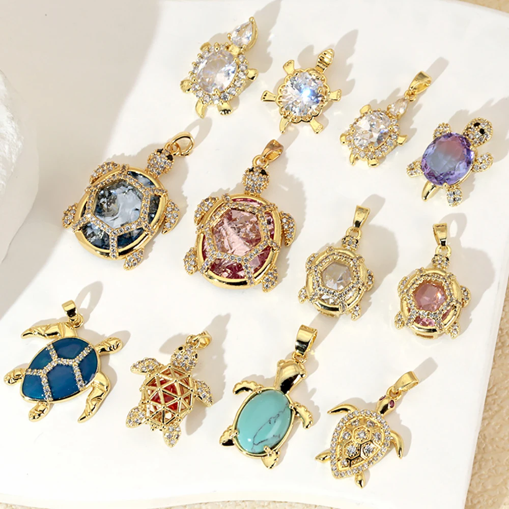 12pcs/lot 18K copper turtle star turtle necklace pendant versatile diamond lock bone chain pendant Jewelry Making Supplies