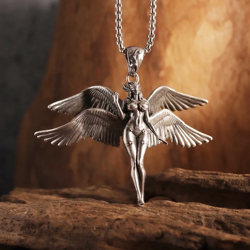 Vintage Design Wings Holy Angel Pendant Necklace for Men Women Necklace Amulet Accessory Jewelry Gift