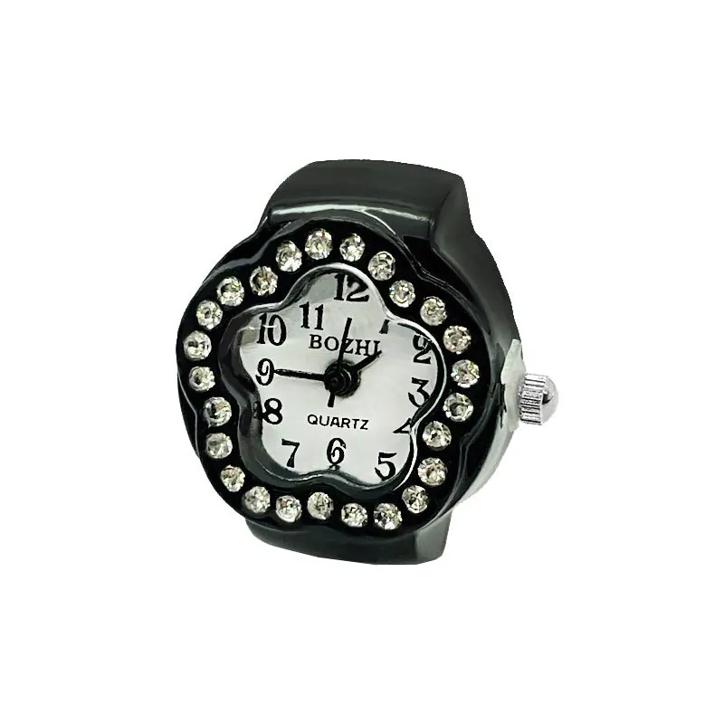 WLP Cute Creative Rhinestone Star Clock Dial Finger Rings Retro Roman Quartz Watch Ring z elastycznym paskiem Mężczyźni Kobiety Biżuteria