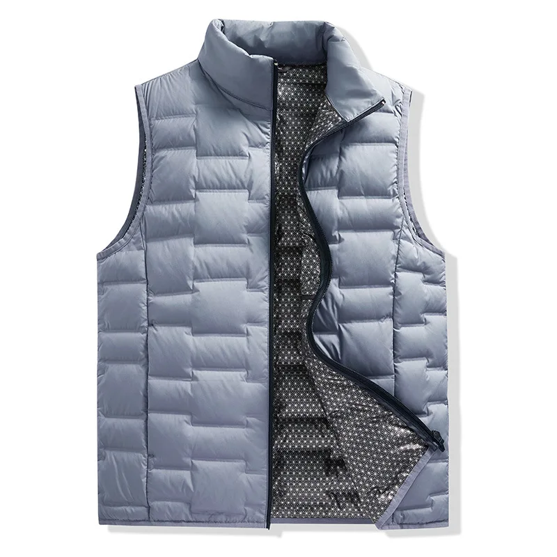 

Graphene Down Vests Men Stand Collar Warm Pleated Winter Vests Classic Solid Windproof Sleeveless Waistcoats