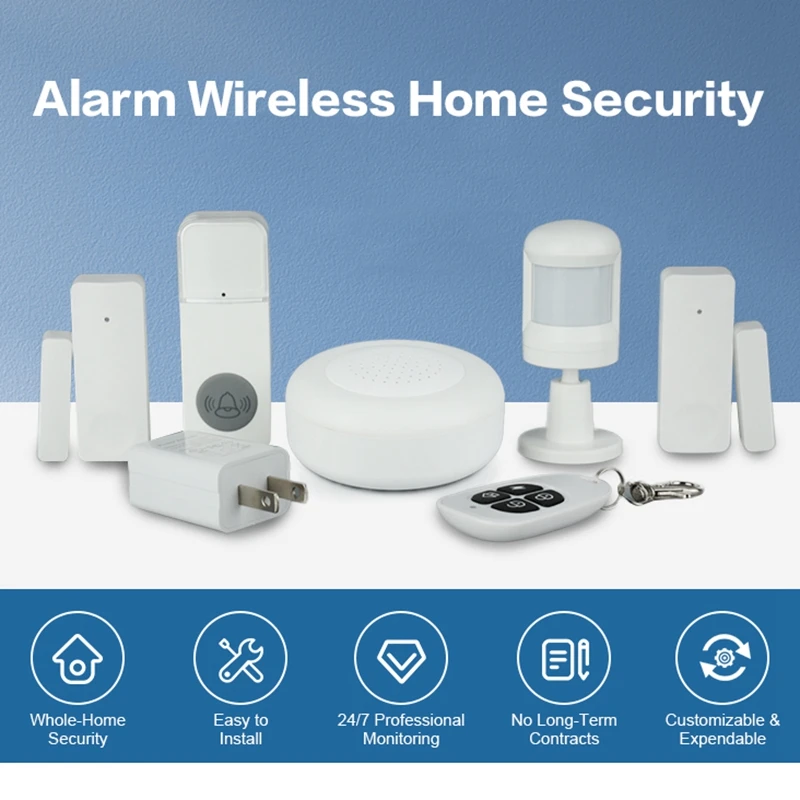 Smart Security Kits WIFI+RF Tuya Intelligent House Security Alarm System Anti theft Kits with PIR Motion Sensor Door Bell、Sensor