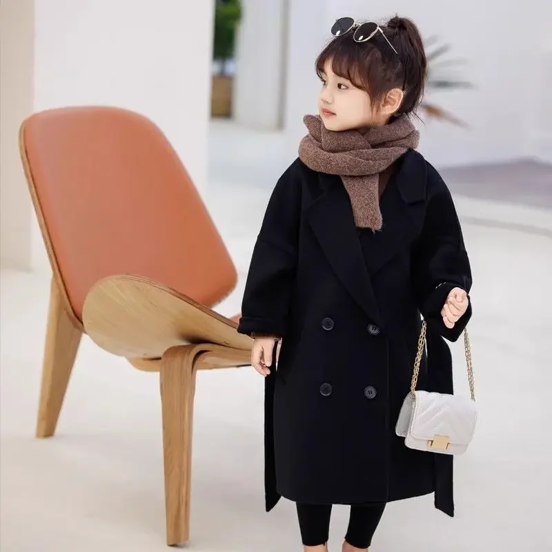 Woolen Coat for Girls Thickened High Quality Plush Winter Coat Korean Style Tween Girls' Luxury Wool Overcoat