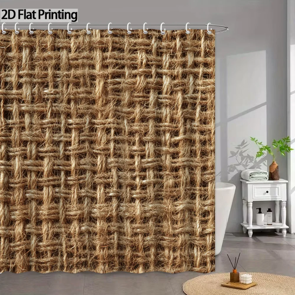 2D Flat, 2D Flat, 1pc a Two-Dimensional Flat Rustic Farmhouse Shower Curtain Made of Natural Burlap Textured Polyester Fabric, M