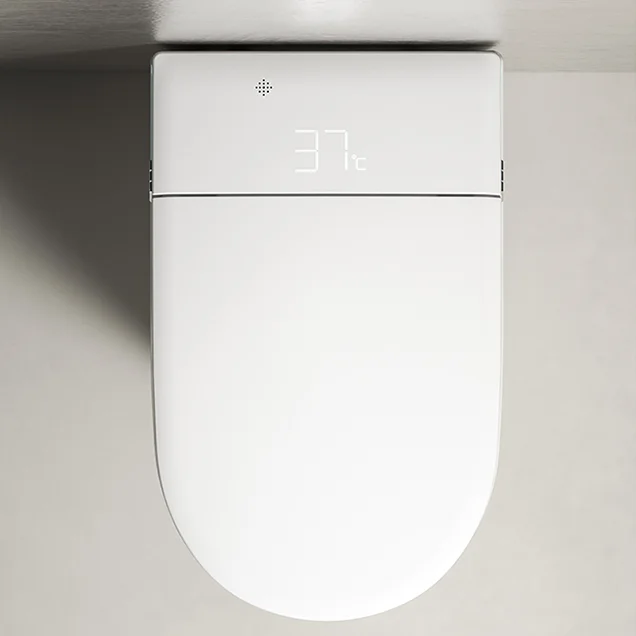 Toilettes intelligentes murales à lumière UV, télécommande améliorée, faible compatibilité de la pression d'eau, p-piège, toilettes intelligentes murales