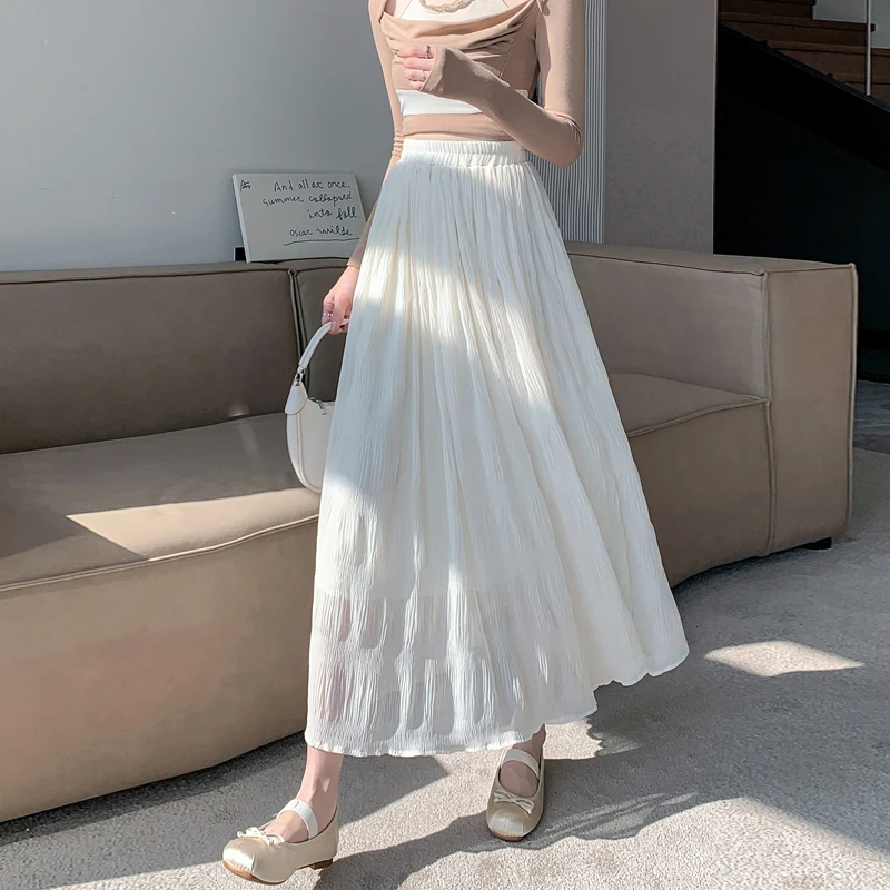 Women's Skirt 2024 Spring Summer Fairy Skirt High-waist Pleated Skirts Black White Pink All-match Long Skirt Korean Style Faldas