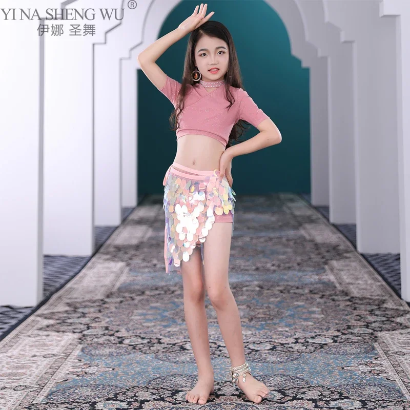 Trajes de rendimiento profesional para niños, ropa de danza del vientre, traje de danza Oriental, falda superior, bufanda de cadera