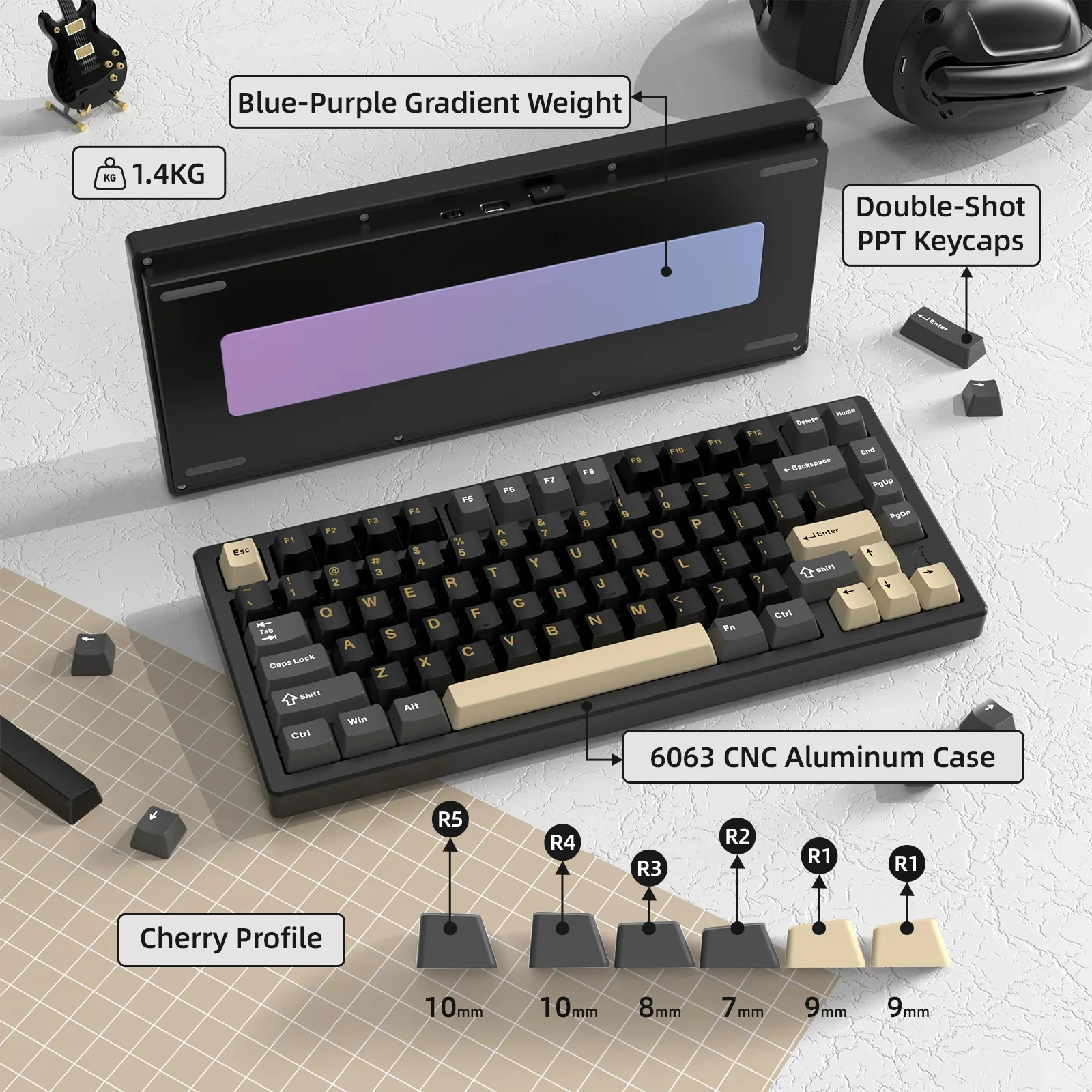 ATTACK SHARK X75 75% Wireless Mechanical Keyboard | Full Aluminum & Gasket Mount | VIA & RGB | Hot-Swappable|4000mAh Battery view 5