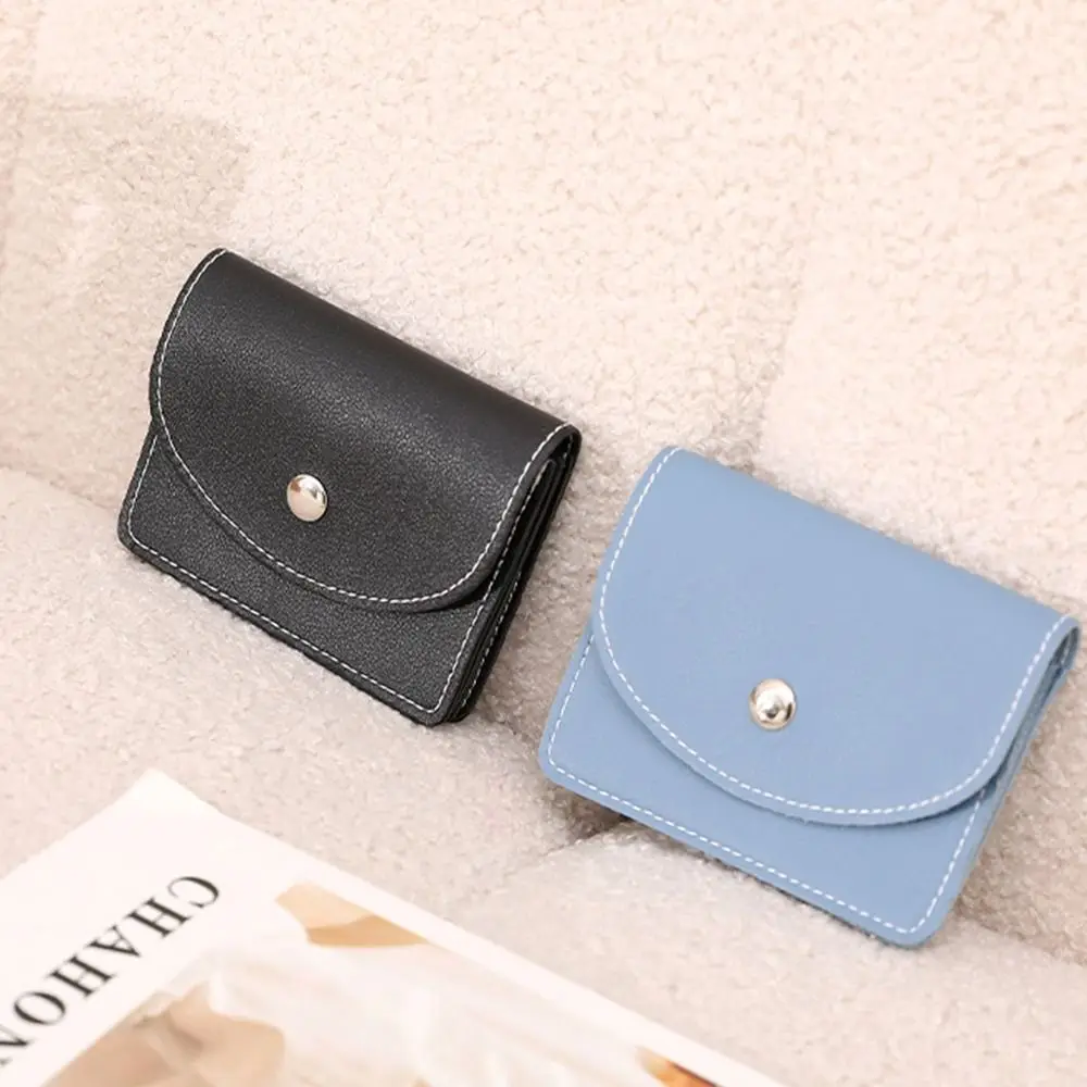 Retro Korean Style Thin Card Bag Short Clutch Magnet Buckle Mini Wallet PU Solid Color Card Holder Women