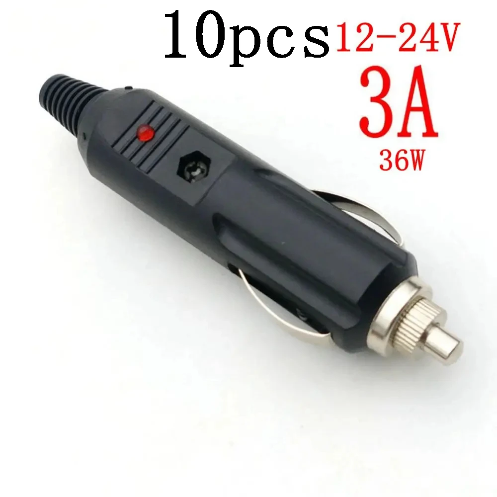 

10pcs Cigarette lighter socket car powered cigarette plug 12-24V 3A fuse plug connector red LED charging cable adapter