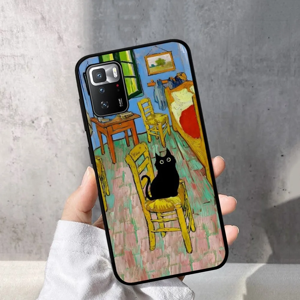 Schwarze Katze Cartoon süße Handyhülle für Redmi Note 4X5 A 6 7 8T 9 9S 10 11 11S 11Epro Poco M3 Pro