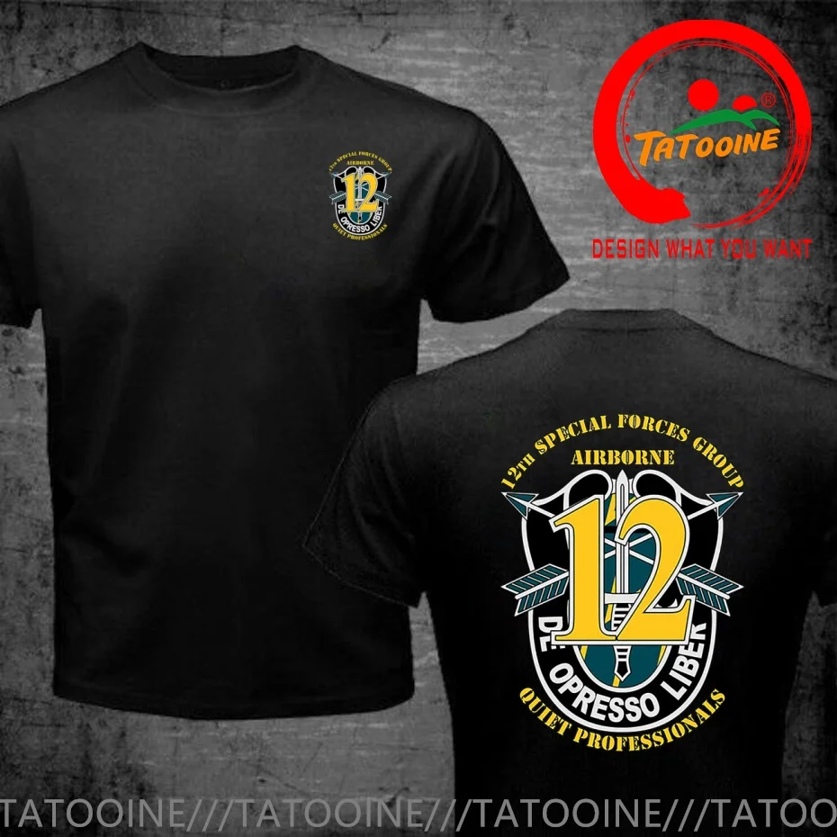 Funny Design Funny US Army Airborne 12th Special Forces Group  Shirt Men Fashion Trendy Casual Clothing Stylish Tops Tee Shirt