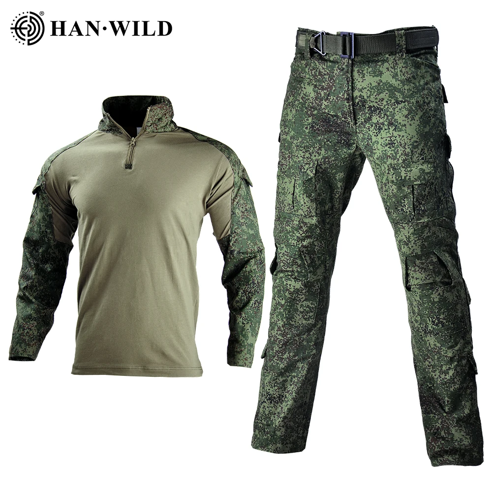 HAN WILD Tactical Outdoor Trousers CP Camo Cargo Knee Pads Pants Work Clothing Combat Uniform Airsoft Shirts Mens Clothing