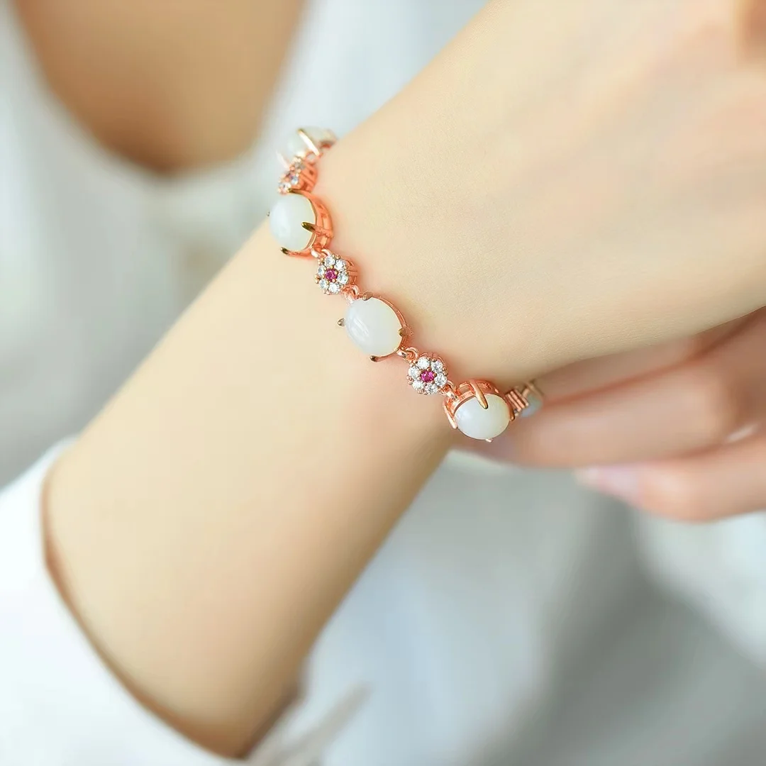 Hetian-Bracelet en pierre naturelle pour femme, bijoux en pierres précieuses pour fille, cadeau de fête sociale, diversifier la main