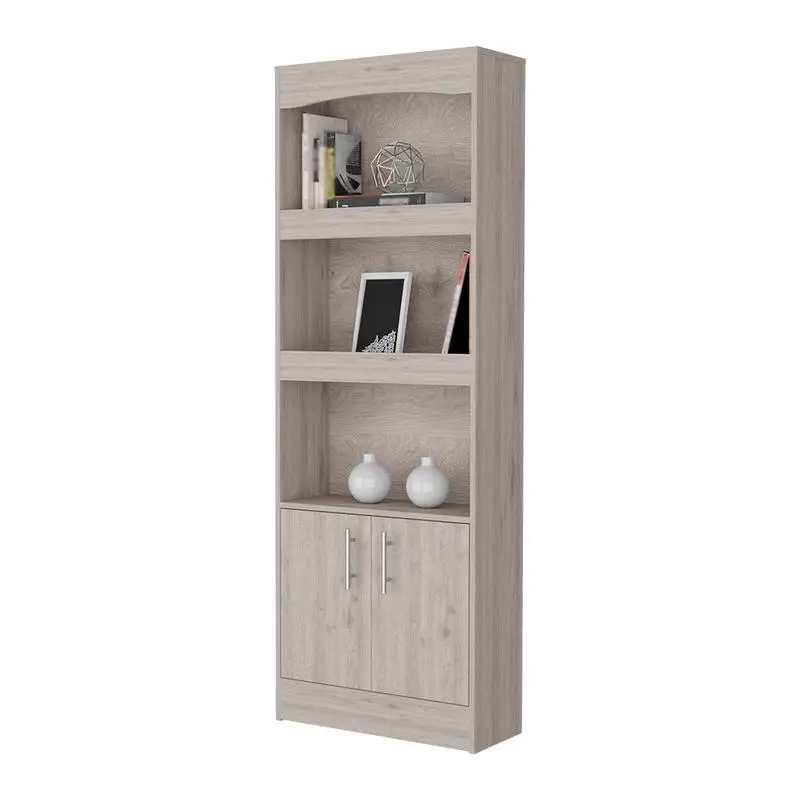 Three-Shelf Bookcase with Double Door Cabinet for Storage & Display