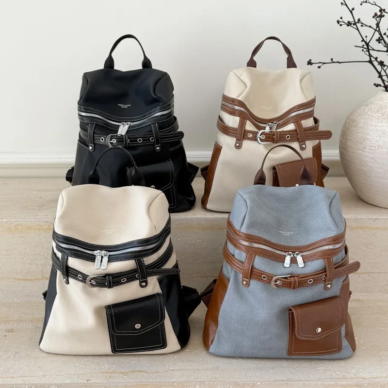 

Design Sense контрастный повседневный универсальный модный рюкзак из искусственной кожи и нейлона 2026, горячая распродажа, простой женский дорожный рюкзак