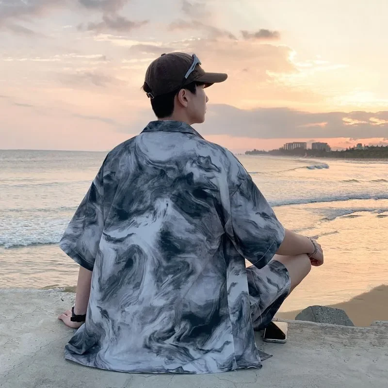 Men's Hawaiian Beach Tie Dye Shirt Set Summer Short Sleeve Shirt Shorts Two Piece Outfit view 5