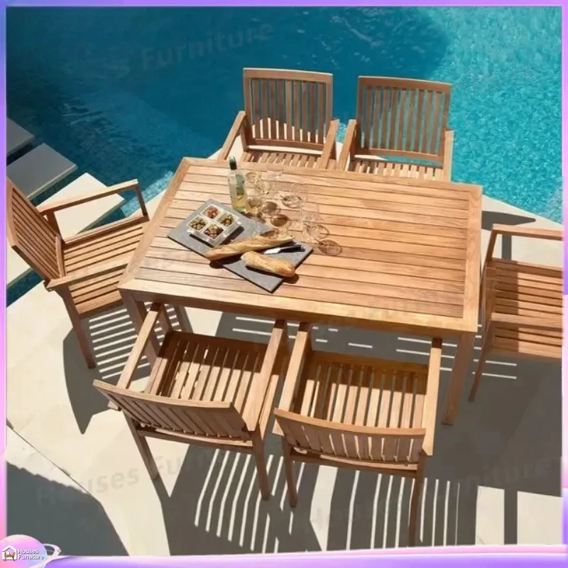 6 Seater Outdoor Dining Table and Chair Set Weather Resistant Garden Furniture Durable Patio Deck Lawn Stretchable Table