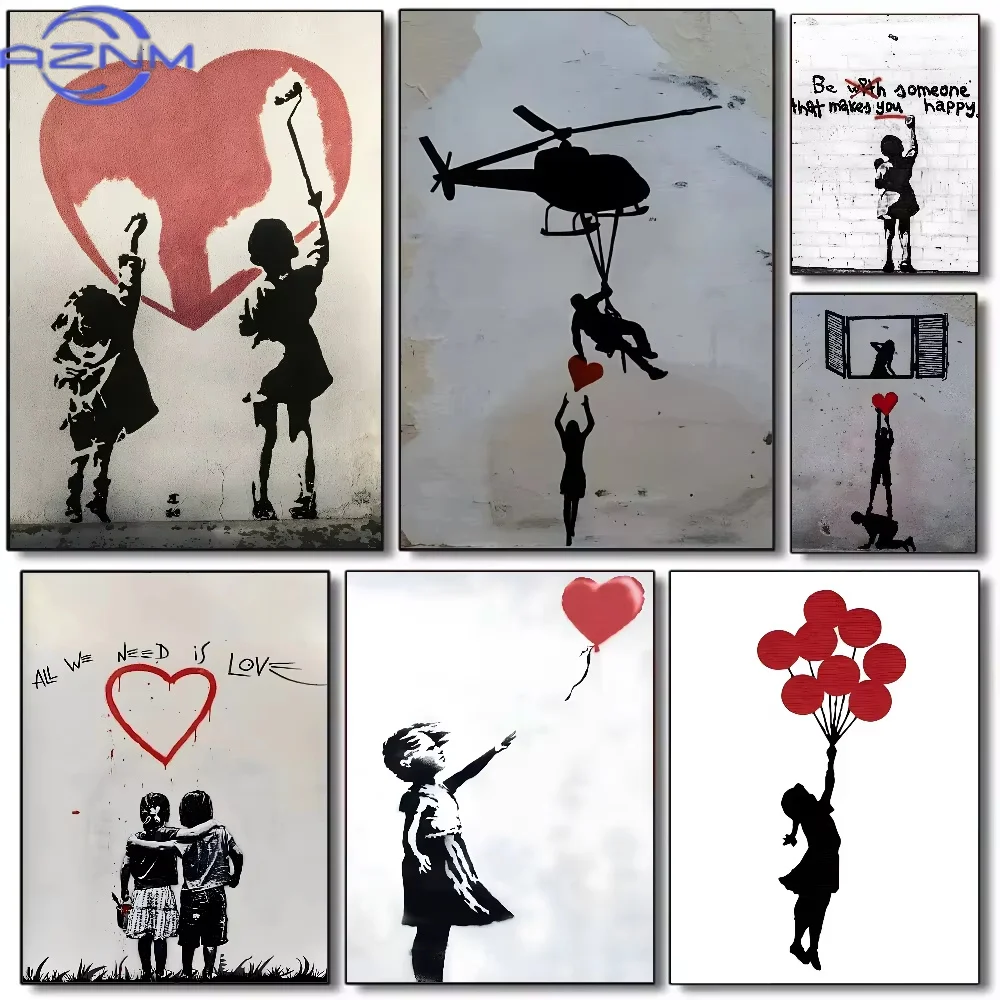 B-Banksy Graffiti Artwork Painting Poster HD canvas painting home living room bedroom bar aesthetic decoration