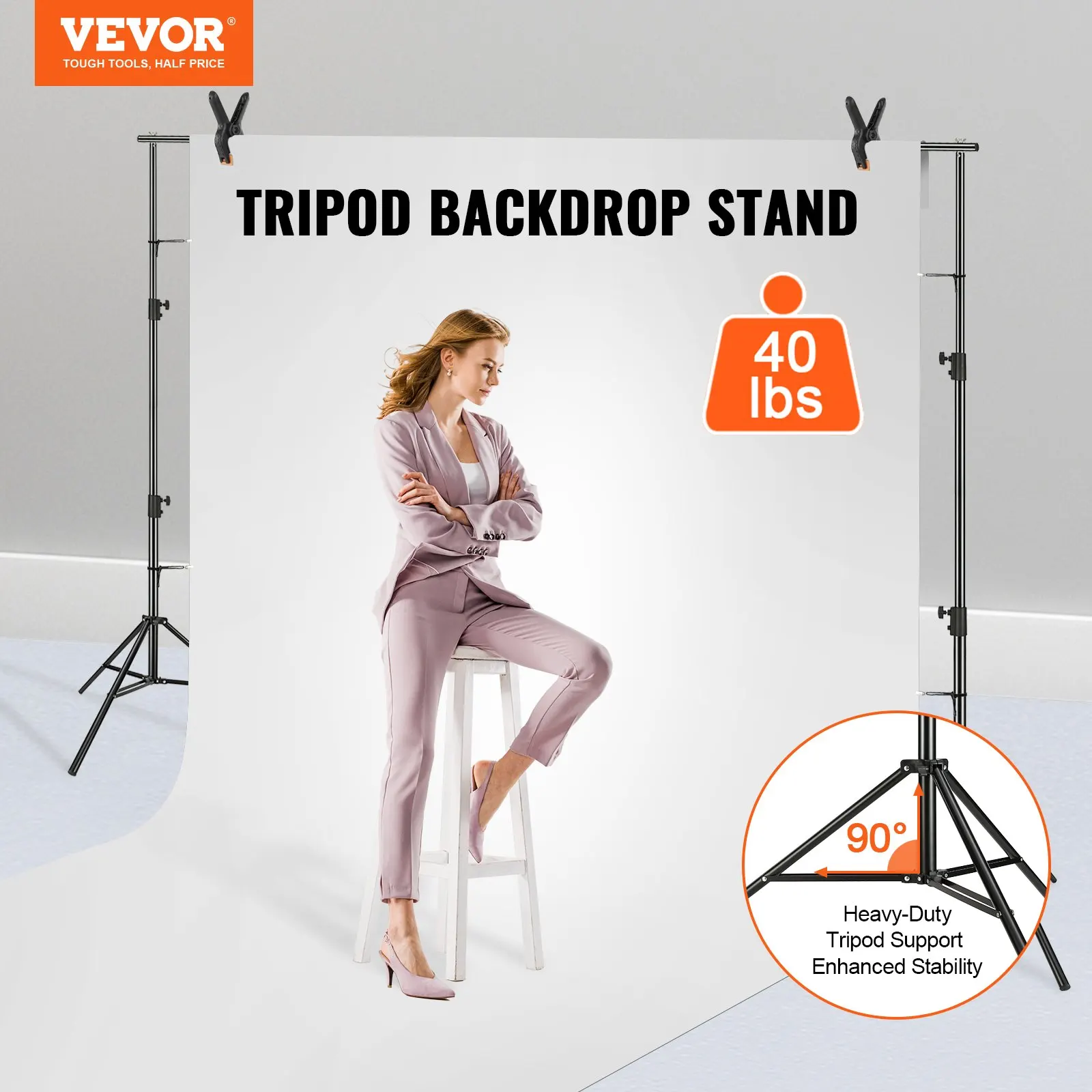 

11.48 X 9.58 Ft Heavy Duty Backdrop Stand, Height Adjustable Photography Backdrop Stand, Background Support System With 6 Clamps