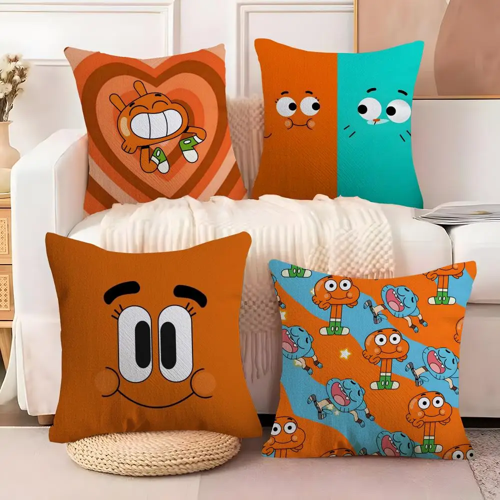 Animation Amazing World Gumball Cushion Cover Soft Plush Fabric Double-Sided Printed Sofa Cushion Cover for All Seasons Decor