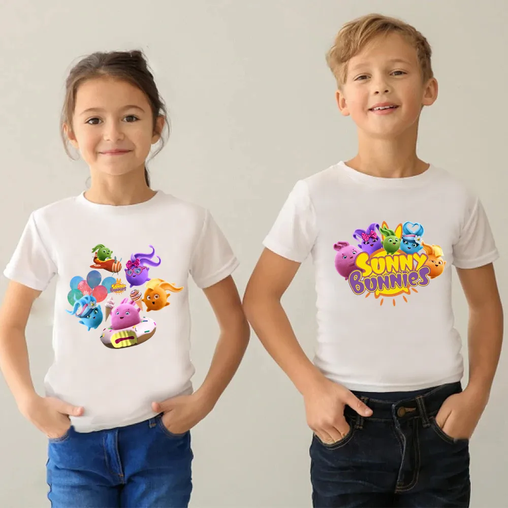 

Boys Girls T-shirt Sunny Bunnies Print Cartoon Kids T shirt Funny Children Clothes Summer Baby Short Sleeve Tops Tee,HKP5883