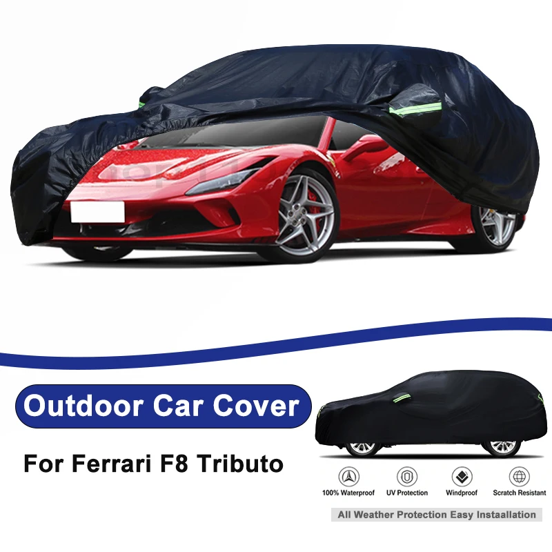 Outdoor Full Car Cover For Ferrari F8 Tributo with Reflective Strips Waterproof Snowproof Dustproof UV Protection Auto Accessory