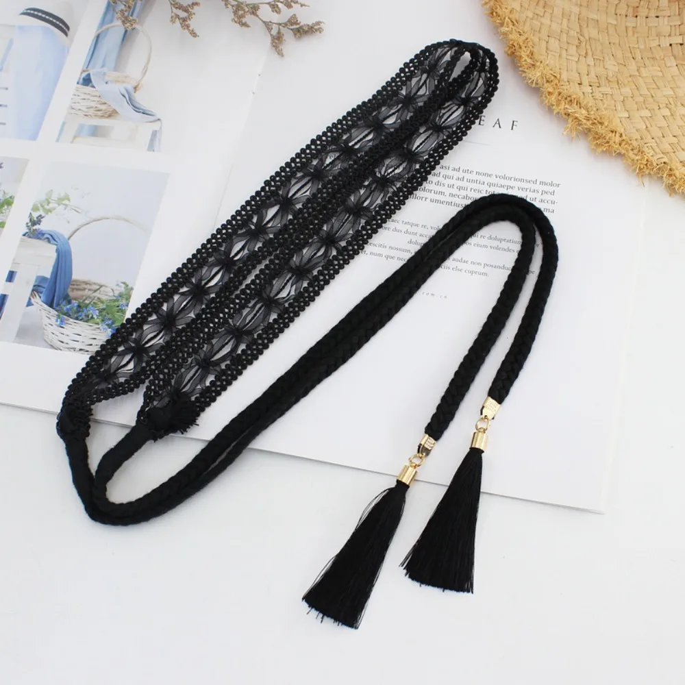 Classic Style Knotted Wais Chain Fashion Korean Trendy Tassels Cotton Waist Rope Accessories Skirt Retro Thin Waistband