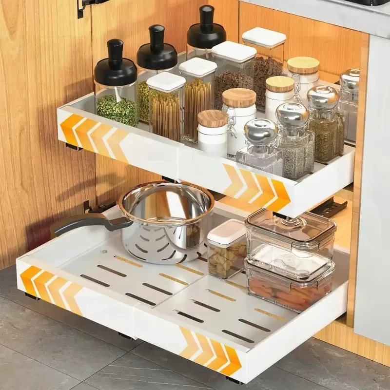 Rack organizador de armário removível expansível, cesta de armazenamento de gaveta deslizante ajustável, organizador de despensa e armário de cozinha