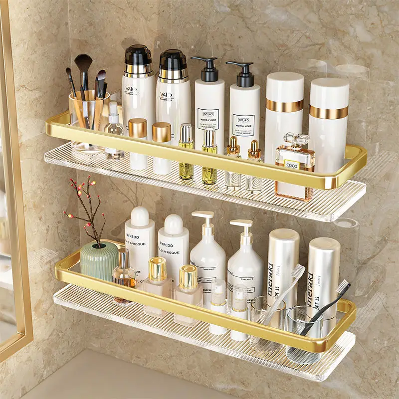 Perforation-free Toilet Bathroom Shelf Acrylic Metal Rod Light Luxurious High-quality Washstand Wall-mounted Wall Storage Rack