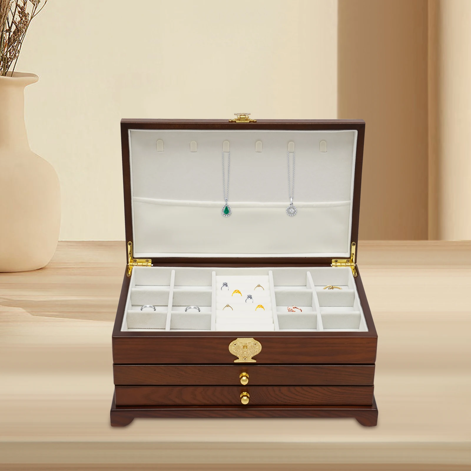 

Jewelry Box for Women, Jewelry Organizer Box, Jewelry Boxes for Storage Earrings Rings Necklace Bracelet, 3 Layer, Brown