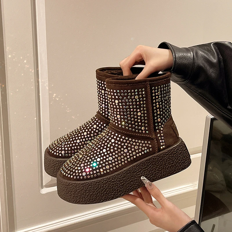 

Fashionable Starry Sky Water Diamond Snow Boots for Women in Winter2025 New Thick Soled Short Tube with Plush Thick Cotton Shoes