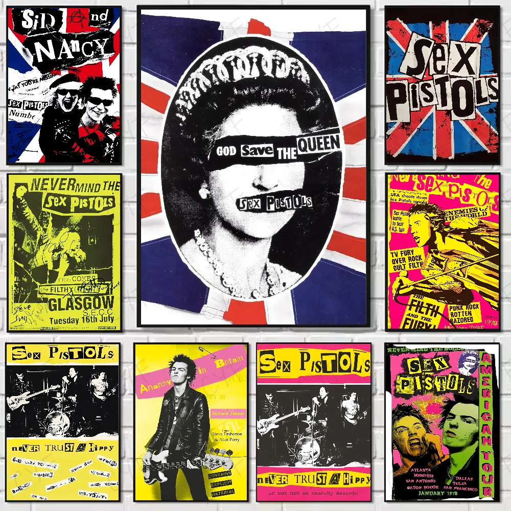 Póster de banda de Rock s-sex p-pistols, arte de pared impermeable, carteles de películas impresos de alta calidad para sala de estar, dormitorio, decoración Retro para habitación, regalo