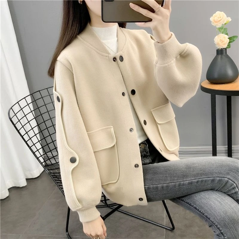 2026 Women Varsity Jacket Cropped Loose Short Coat Spring Fall Winter Thick Warm Trendy Casual Outwear