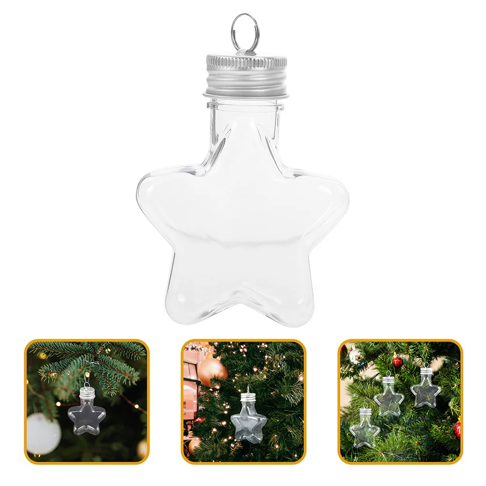 

6pcs Christmas Star Bottle Transparent Refillable Hanging Decoration Festival Diy Supplies Candy Party Favors Wedding Craft